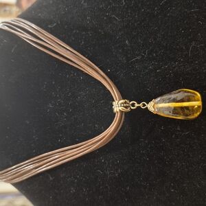 Lia Sophia Gold and Brown Necklace with Amber Pendant